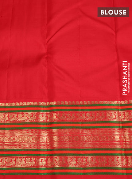 Pure kanchipuram silk saree yellow and red with zari woven buttas and long zari woven korvai border