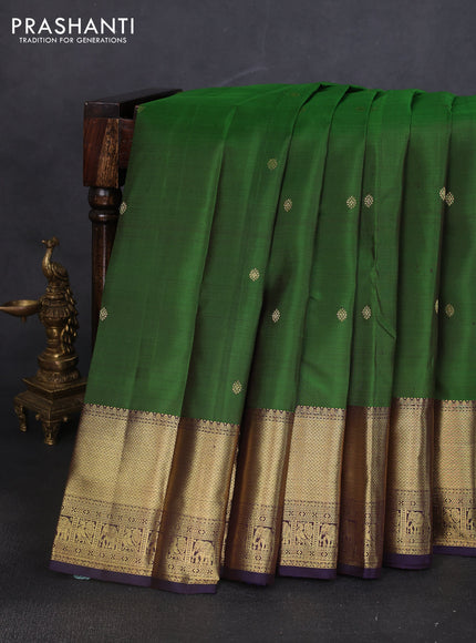 Pure kanchipuram silk saree green and dual shade of jamun with zari woven buttas and rich zari woven border