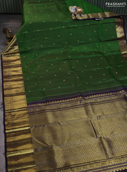 Pure kanchipuram silk saree green and dual shade of jamun with zari woven buttas and rich zari woven border