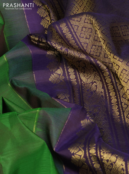 Pure kanchipuram silk saree green and dual shade of jamun with zari woven buttas and rich zari woven border