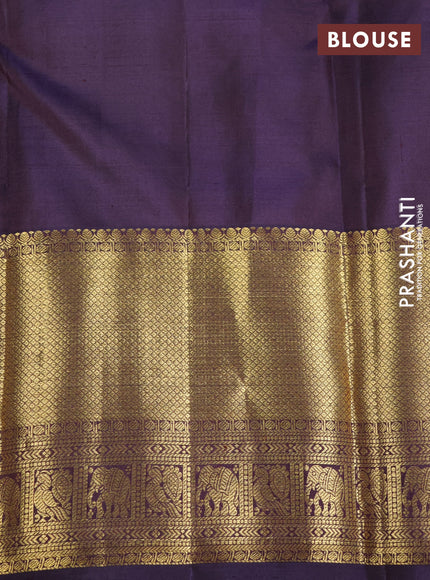 Pure kanchipuram silk saree green and dual shade of jamun with zari woven buttas and rich zari woven border
