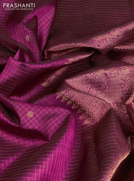 Pure kanchipuram silk saree purple with allover small zari checks & buttas and rich zari woven border