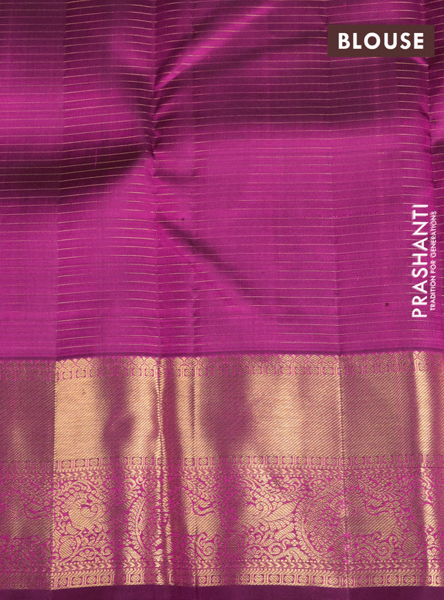 Pure kanchipuram silk saree purple with allover small zari checks & buttas and rich zari woven border