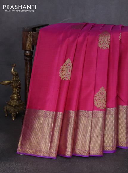 Pure kanchipuram silk saree pink and purple with zari woven buttas and rich zari woven border