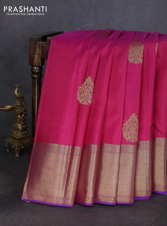 Pure kanchipuram silk saree pink and purple with zari woven buttas and rich zari woven border