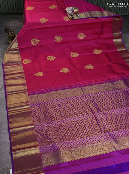 Pure kanchipuram silk saree pink and purple with zari woven buttas and rich zari woven border