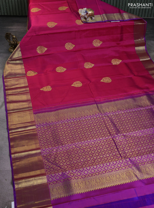 Pure kanchipuram silk saree pink and purple with zari woven buttas and rich zari woven border