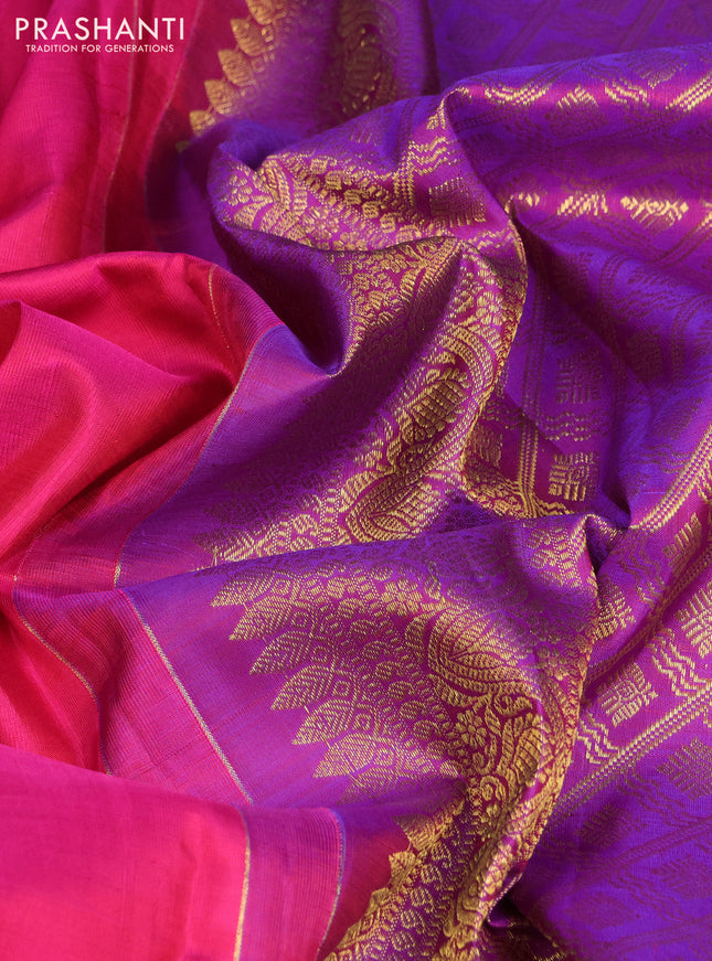 Pure kanchipuram silk saree pink and purple with zari woven buttas and rich zari woven border