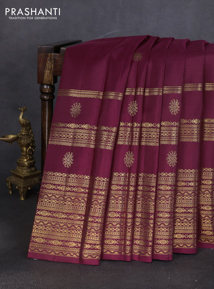 Pure kanchipuram silk saree wine shade with zari woven buttas and long zari woven border
