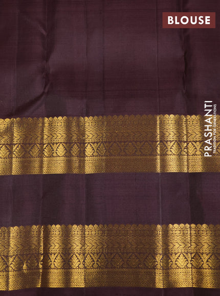 Pure kanchipuram silk saree teal green and coffee brown with zari woven buttas and long rettapet zari woven border