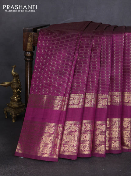 Pure kanchipuram silk saree purple with allover zari checks & buttas and long rettapet zari woven border