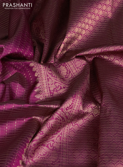 Pure kanchipuram silk saree purple with allover zari checks & buttas and long rettapet zari woven border