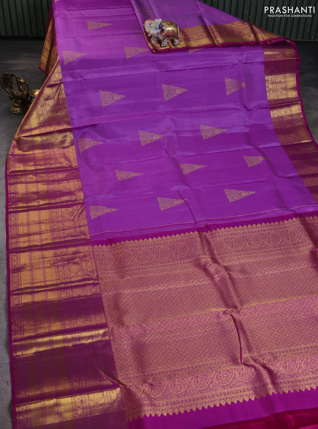 Pure kanchipuram silk saree lavender and pink with zari woven buttas and long rich zari woven border