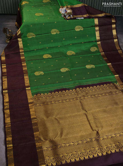 Pure kanchipuram silk saree green and deep wine shade with zari woven buttas and long rich zari woven border
