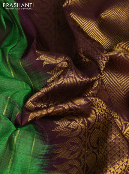 Pure kanchipuram silk saree green and deep wine shade with zari woven buttas and long rich zari woven border