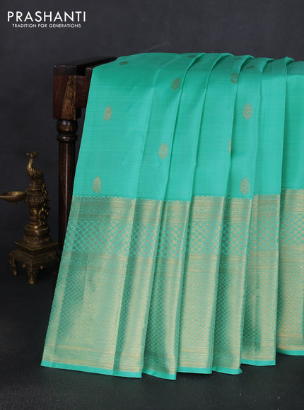 Pure kanchipuram silk saree teal blue with zari woven buttas and long rich zari woven border