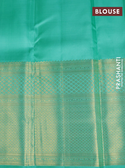 Pure kanchipuram silk saree teal blue with zari woven buttas and long rich zari woven border