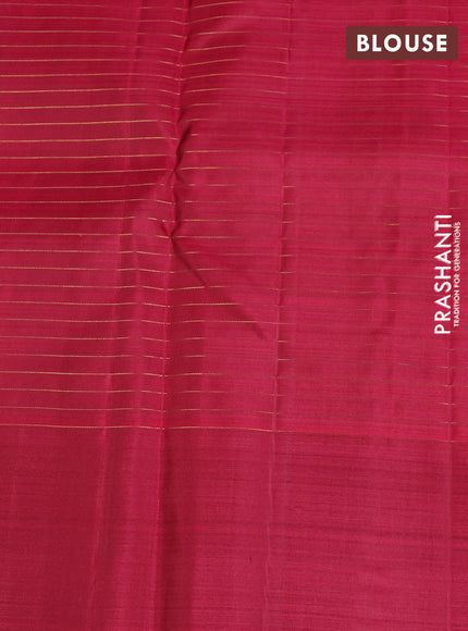 Pure kanchipuram silk saree green and dark pink with allover zari woven checked pattern and zari woven butta border