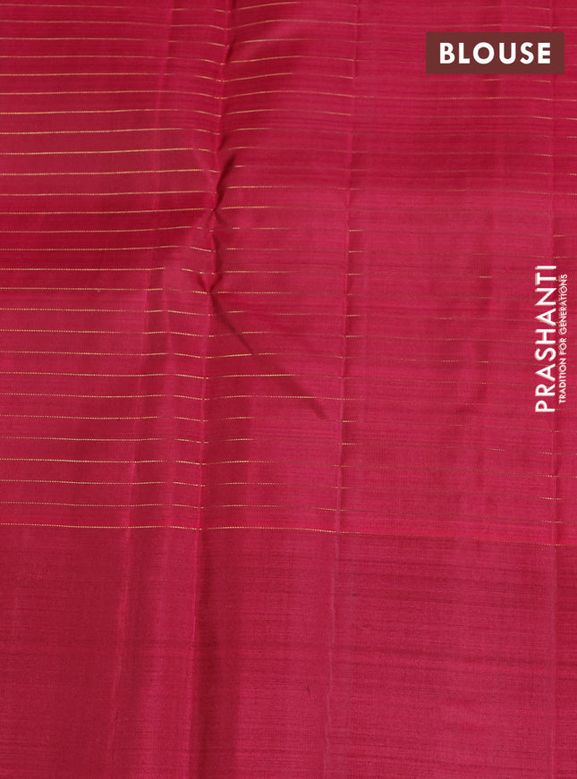 Pure kanchipuram silk saree green and dark pink with allover zari woven checked pattern and zari woven butta border