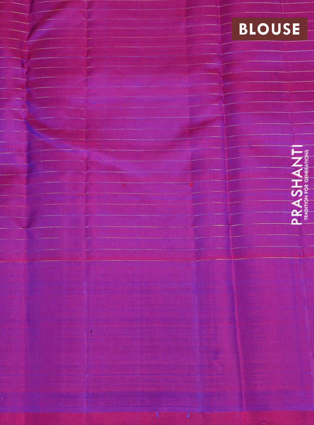 Pure kanchipuram silk saree cs blue and purple with allover zari woven checked pattern and zari woven butta border
