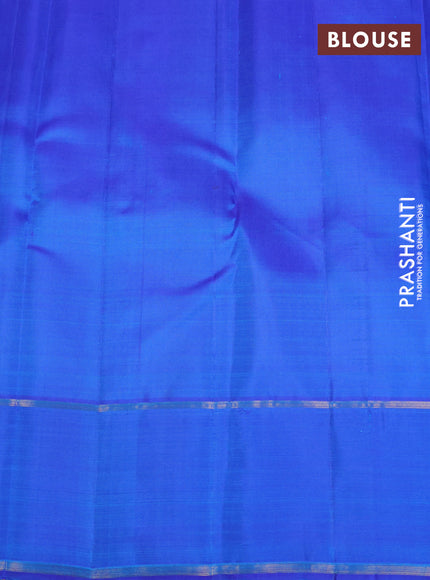 Pure kanchipuram silk saree teal green and blue with allover zari stripe pattern and zari woven butta border