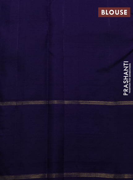 Pure kanchipuram silk saree purple and dark blue with allover zari stripe pattern and zari woven paisley butta border