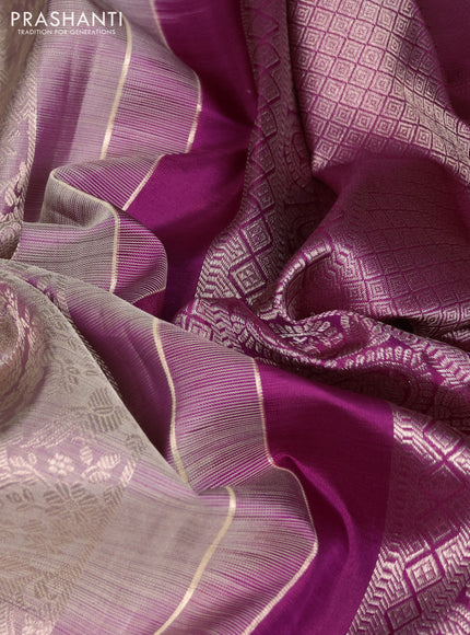 Pure kanchipuram silk saree dual shade of pastel grey and purple with allover zari woven brocade weaves and zari woven butta border