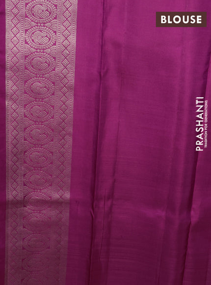 Pure kanchipuram silk saree dual shade of pastel grey and purple with allover zari woven brocade weaves and zari woven butta border