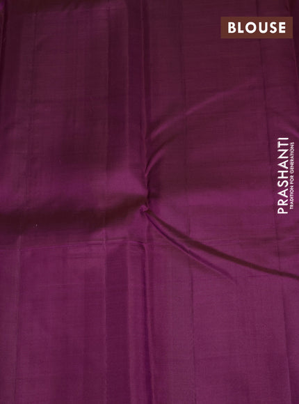 Pure kanchipuram silk saree rustic orange and deep purple with allover zari woven brocade weaves and zari woven butta border
