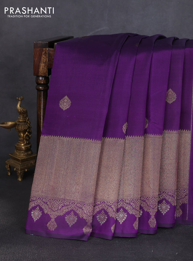 Pure kanchipuram silk saree violet with zari woven buttas and long zari woven border