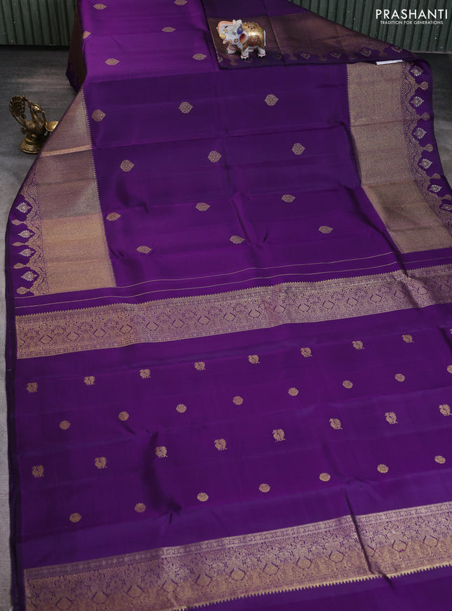Pure kanchipuram silk saree violet with zari woven buttas and long zari woven border