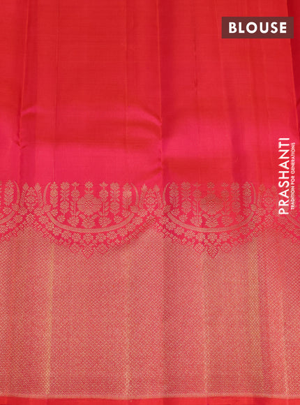 Pure kanchipuram silk saree dual shade of pinkish orange with annam & rudhraksha zari woven buttas and long zari woven border