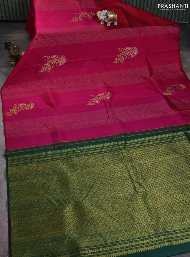 Pure kanchipuram silk saree pink and dark green with allover zari weaves & buttas in borderless style