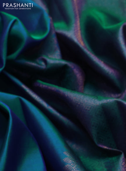 Pure kanchipuram silk saree dual shade of bluish green with box type zari woven buttas in borderless style