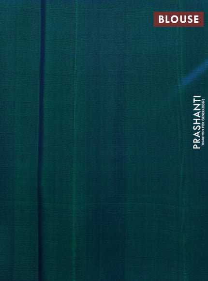 Pure kanchipuram silk saree dual shade of bluish green with box type zari woven buttas in borderless style