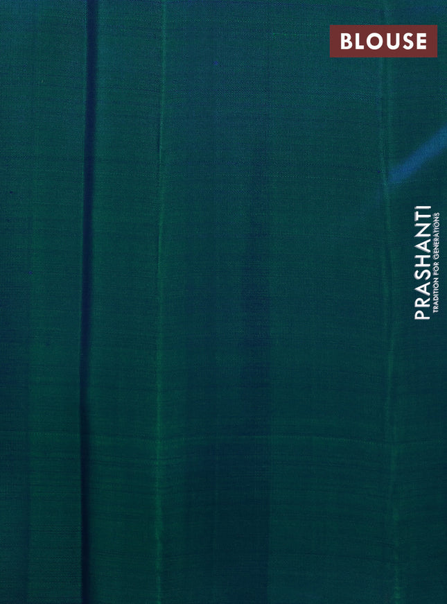 Pure kanchipuram silk saree dual shade of bluish green with box type zari woven buttas in borderless style