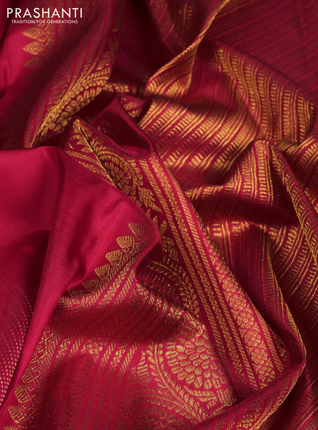 Pure kanchipuram silk saree reddish pink with allover silver & gold zari weaves in borderless style
