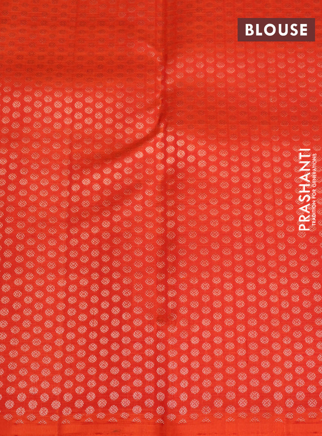 Pure kanchipuram silk saree orange with half & half style and long zari woven border