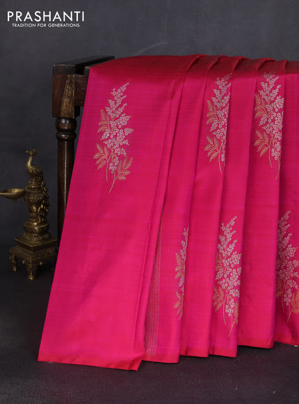 Pure kanchipuram silk saree dual shade of pink with allover silver & gold zari weaves in borderless style
