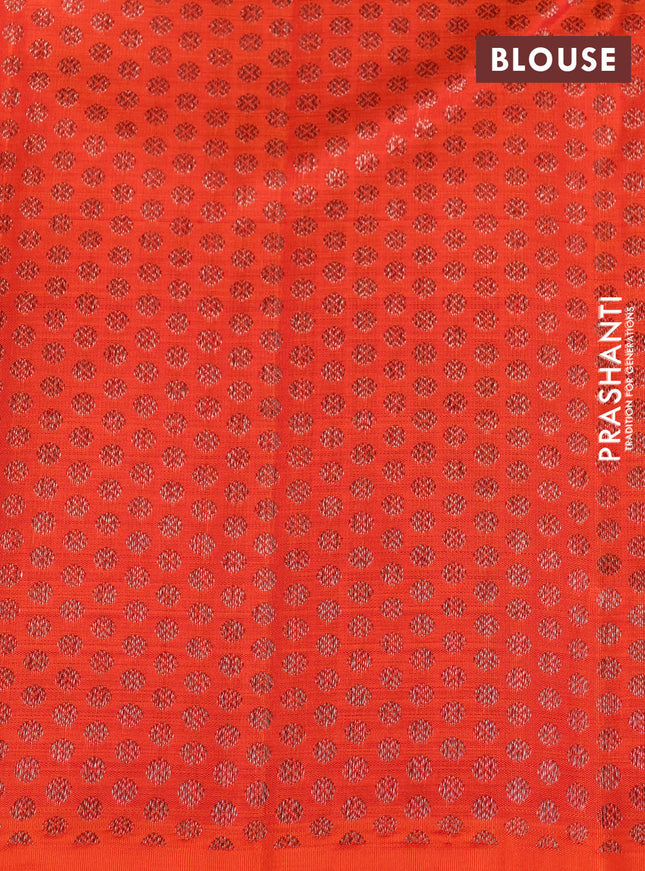 Pure kanchipuram silk saree orange with half & half style and long zari woven border