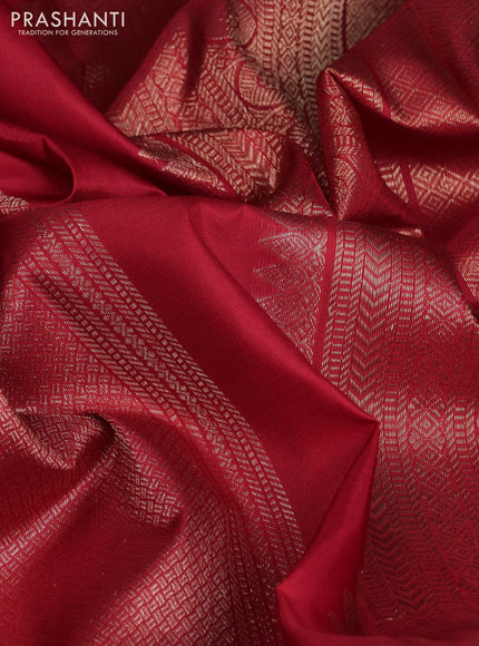 Pure kanchipuram silk saree red and bottle green with allover zari weaves & buttas in borderless style