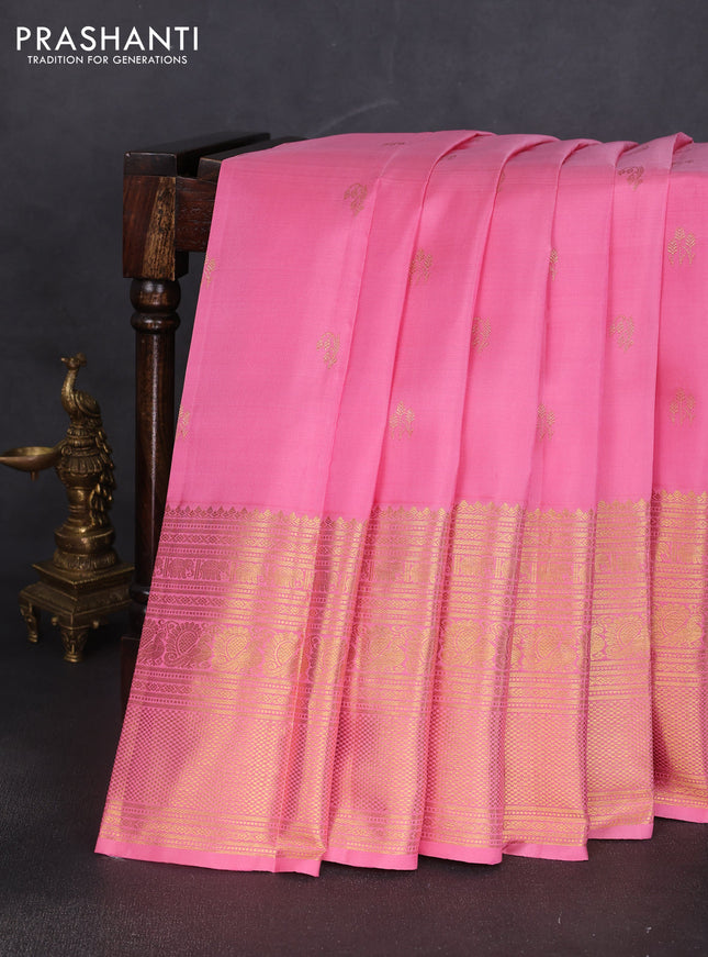 Pure kanchipuram silk saree pink with zari woven buttas and long zari woven border
