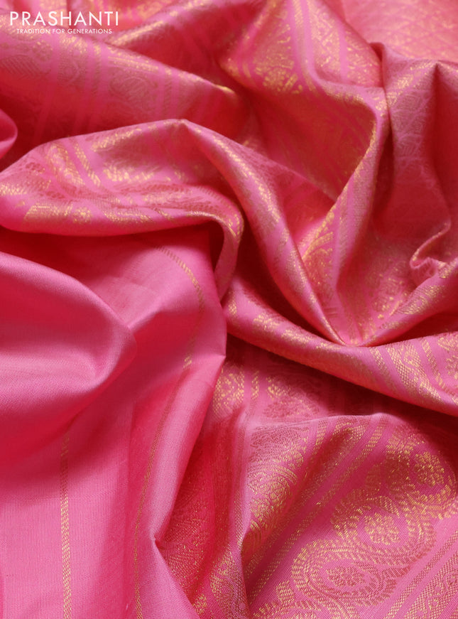 Pure kanchipuram silk saree pink with zari woven buttas and long zari woven border