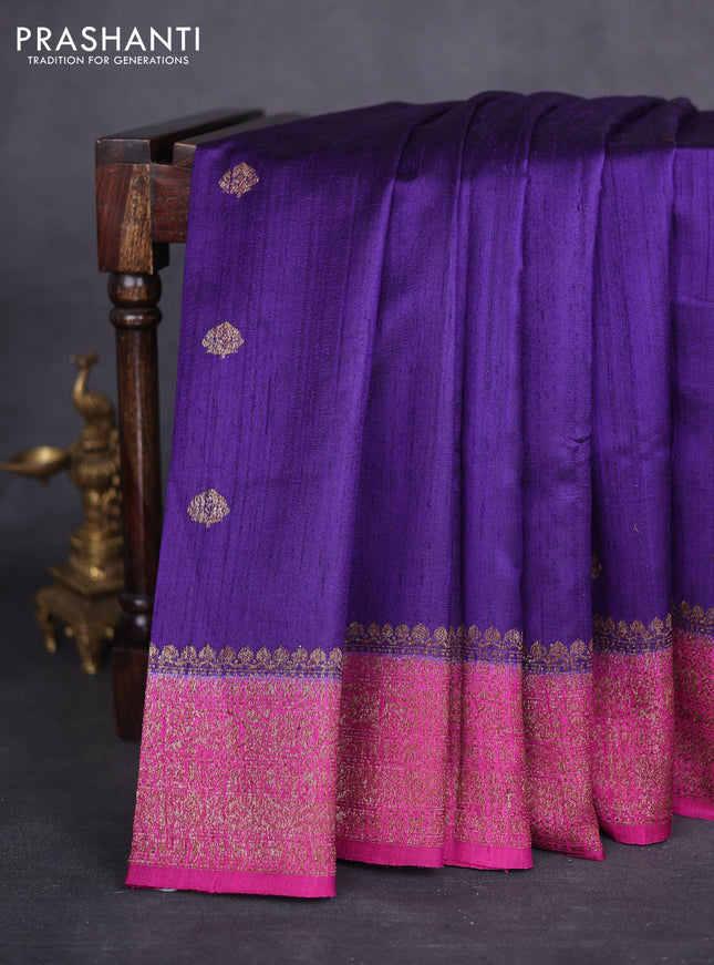 Banarasi raw silk saree violet and purple with thread & zari woven buttas and woven border