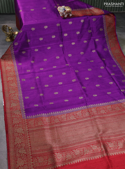 Banarasi raw silk saree purple and maroon with thread & zari woven buttas and woven border