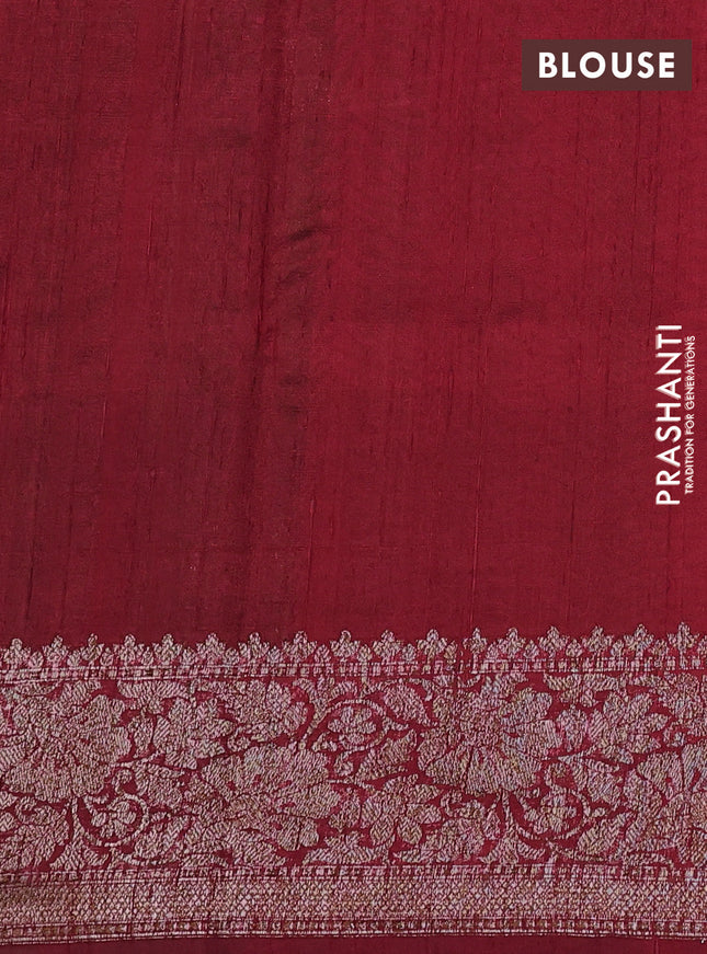 Banarasi raw silk saree green and maroon with thread & zari woven buttas and woven border