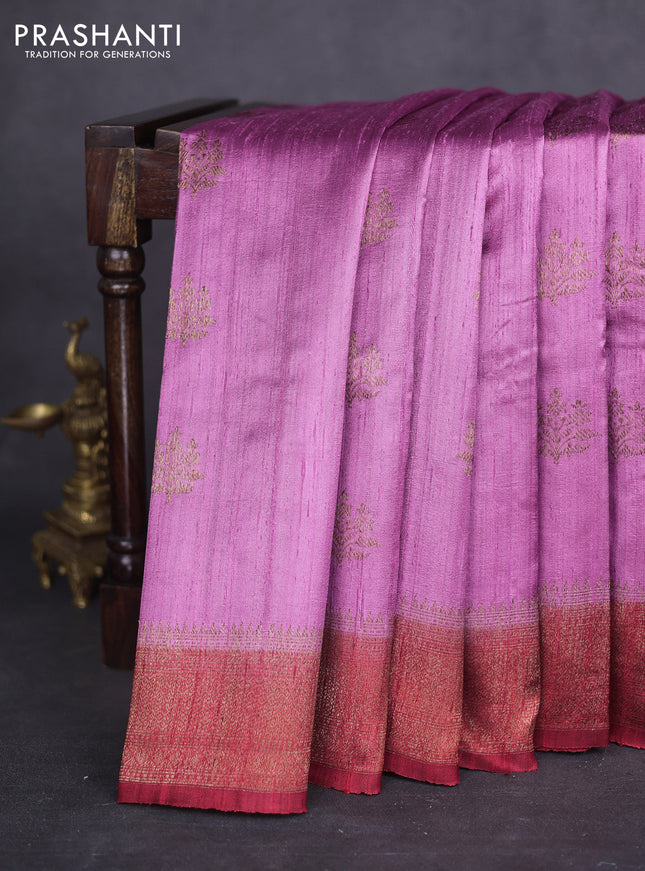 Banarasi raw silk saree purple and maroon with thread & zari woven buttas and woven border