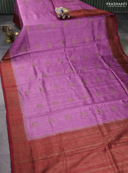 Banarasi raw silk saree purple and maroon with thread & zari woven buttas and woven border