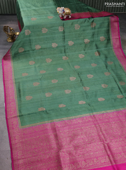 Banarasi raw silk saree pastel green and pink with thread & zari woven buttas and woven border