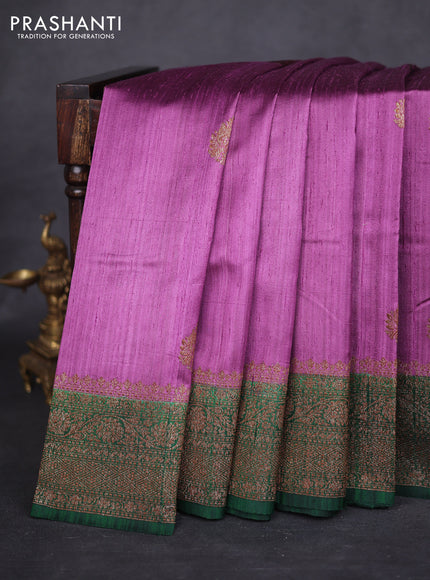 Banarasi raw silk saree pastel purple and green with thread & zari woven buttas and woven border